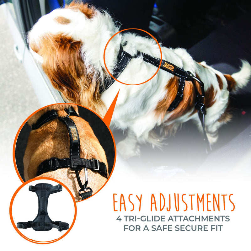 Mighty Paw Mighty Dog Car Harness - Dog Safety Harness for Car - Vehicle Safety with Adjustable Straps - Soft Padding - No Pull Front Leash Attachment - Padded Reflective Dog Harness - (Large) Large Black - BeesActive Australia