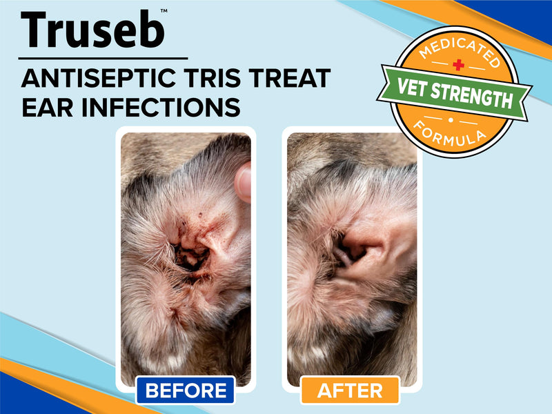 Truseb Advanced Strength Cat & Dog Ear Infection Treatment TrizmaxEDTA Flush, Medicated Pet Ear Wash, Flush, Dog Ear Cleaner Solution Medicated Ketoconazole 0.1% Helps Ear Itching Redness Swell (12oz)