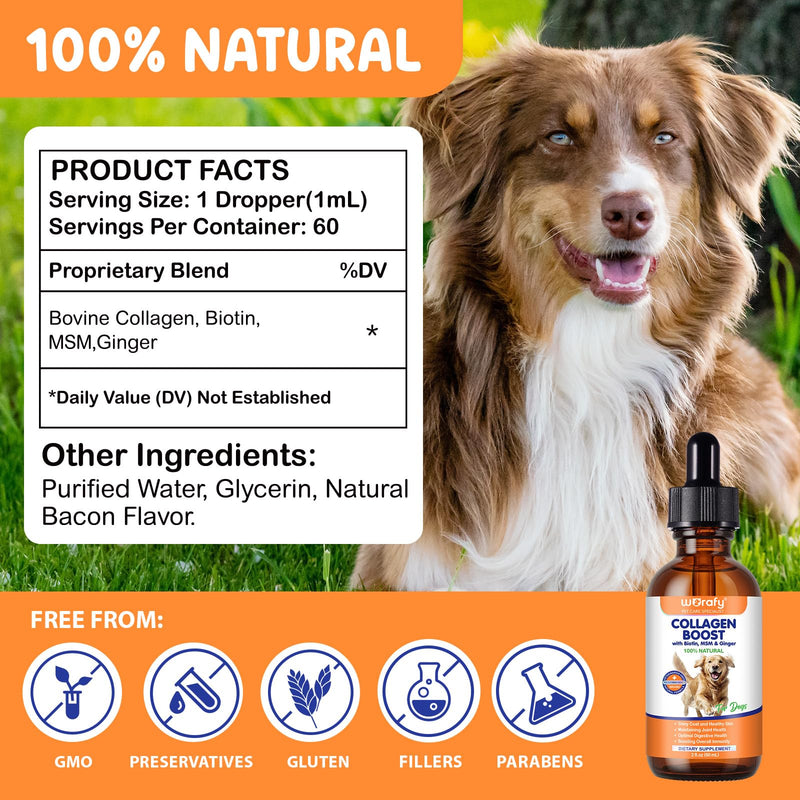 Liquid Collagen For Dogs 60ml, Collagen for Dogs,Collagen Boost for Dog with Biotin, MSM & Ginger, Enhance Immunity, Support for Dog Joints, Skin