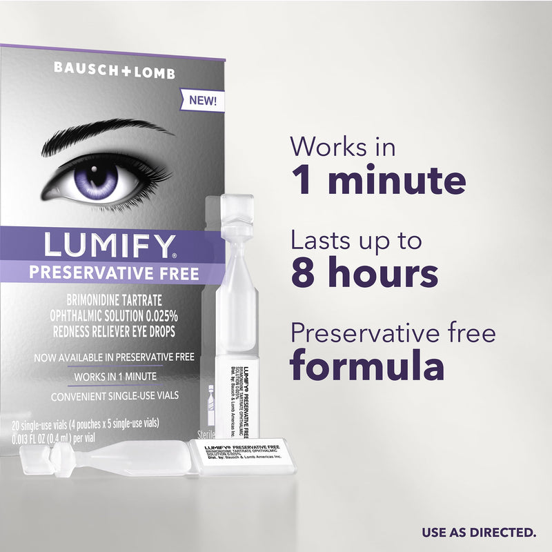 LUMIFY Preservative Free Eye Drops for Red Eyes, Redness Reliever for Sensitive Eye, Brighter and Whiter Looking Eyes, Works in 1 Minute & Lasts Up to 8 Hours, 20 Single-Use Vials - BeesActive Australia