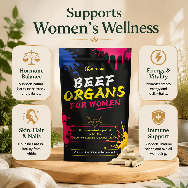 Beef Organ Supplement for Women, Support Hormone Balance | Support Cycle Health, Energy & Immunity, 90 Capsules with Natural Grass Fed Beef Liver, Kidney, Heart, Uterus Tissue & More