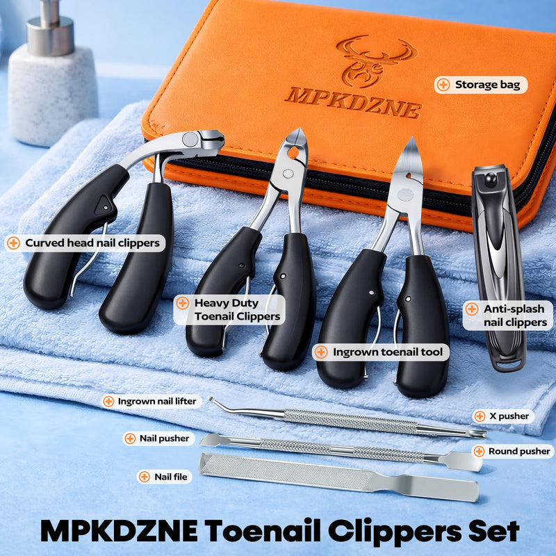 2026 Heavy Duty Toenail Clippers for Thick Nails, 7-in-1 Pedicure Kit with Catcher for Seniors & Men, Professional Wide Jaw Ingrown Toe Nail Clipper Set, Podiatrist Tool