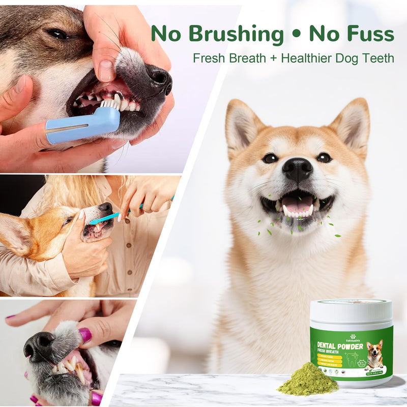 Dog Dental Powder, Dental Powder for Dogs Teeth Cleaning and Breath Fresh, Dog Dental Care with Natural Enzymes, Probiotics, Tartar Remover and Plaque Off - 150g