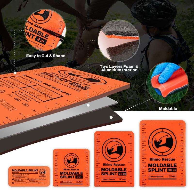 RHINO RESCUE First Aid Splint 36" X 4.3" Orange-Gray, Keep Bones in Position (6, Splint Bundle) Bundle Kit