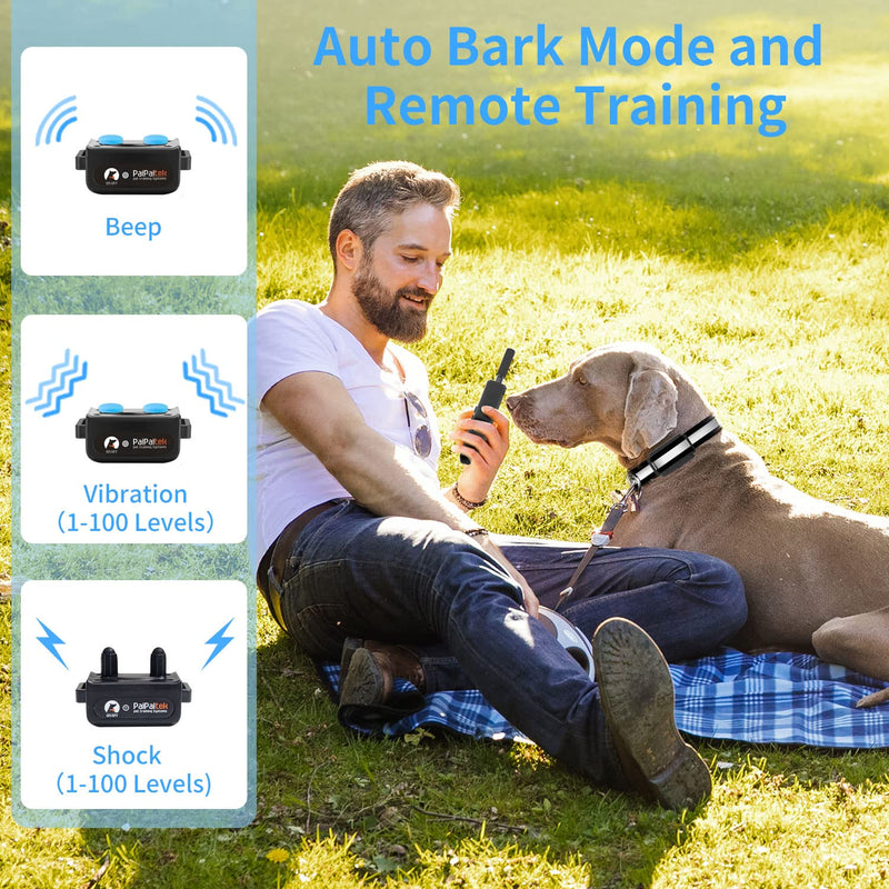 PaiPaitek Bark Collar with Remote, Automatic Bark and Training Collar Combo with Beep, Vibration, Shock, Auto Bark Mode, Up to 3300ft Range Dog Shock Collar for Small, Large and Medium Dogs Black - BeesActive Australia