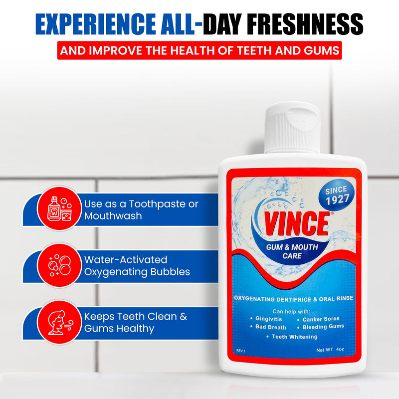 Vince Oxygenated Dentifrice - 2-in-1 Toothpaste & Mouthwash Formula - 4oz 4 Ounce (Pack of 1)