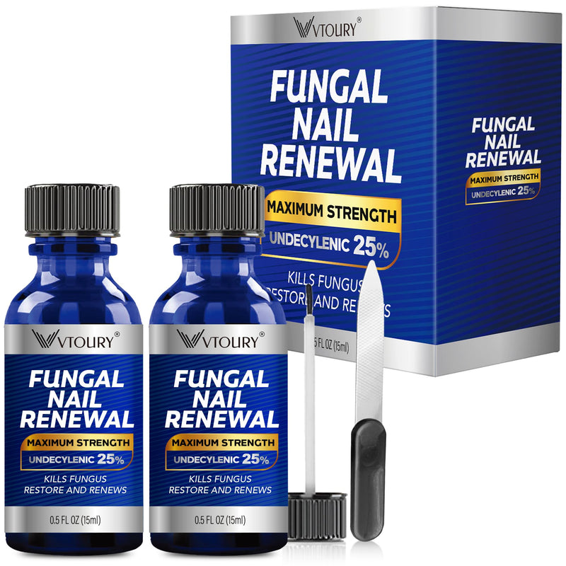 Toenail Fungus Treatment Extra Strength – VTROUY 2 Bottle Nail & Toe Solution with Undecylenic Acid 25% and Tea Tree Oil 15ml 2Pcs 0.5 Fl Oz (Pack of 2)