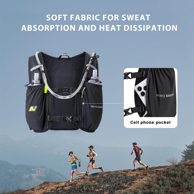 N NEVO RHINO Running Vest, Lightweight Hydration Vest, Insulated Water Backpack with 1.5L Water Bladder for Hiking, Trail, Running,Marathons,Cycling Black
