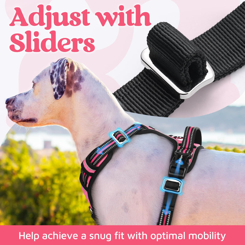 rabbitgoo Dog Harness Medium Sized, No Pull Dog Vest Harness with 3 Buckles, Adjustable Soft Padded Pet Harness with Easy Control Handle and Reflective Strips, Pink, M - BeesActive Australia