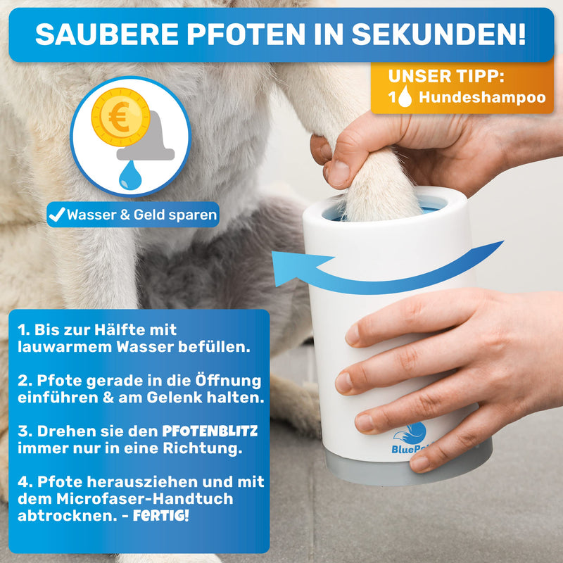 BluePet Paw Cleaner for Dogs | Removes dirt and grime from dog paws | Includes microfiber towel | PfotenBlitz Size S Size S (up to approx. 10kg) - BeesActive Australia