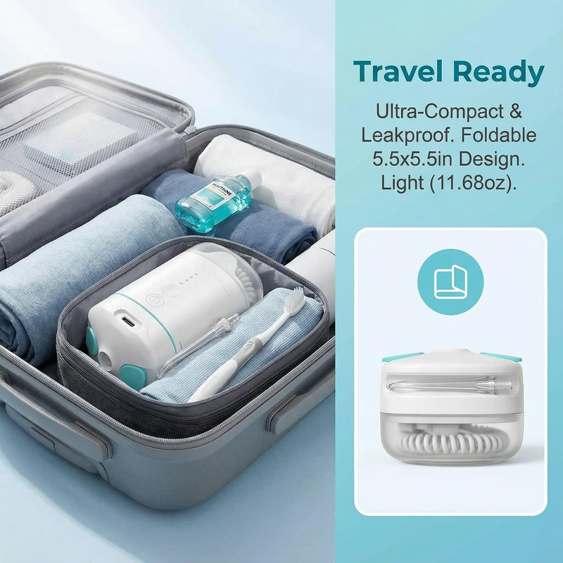 Cordless Water Flosser for Teeth, Portable Oral Irrigator with 20-Day Use, 4 Nozzles & Telescopic Tank, 3 Modes IPX7 Waterproof, Mini Travel Dental Flosser for Braces, Sensitive Gums and Home Use