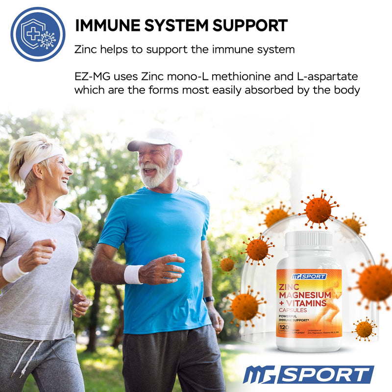 MgSport ZMA Supplement, 120 Capsules | Clinically Tested Zinc Magnesium, High Absorption, Enhanced with Vitamins B6 B9, Muscle Recovery, Gentle on Stomach Formula