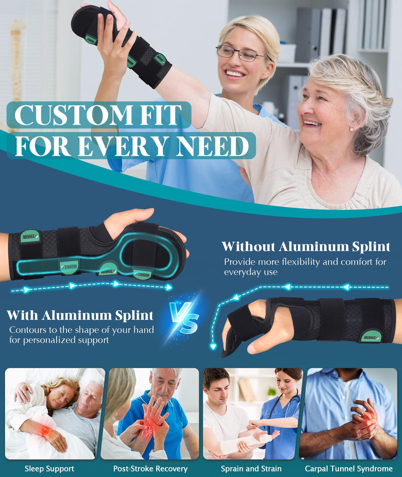 Oyakin Resting Hand Splint for Stroke Recovery & Carpal Tunnel Relief - Night Immobilizer with Removable Splints, Arthritis & Tendonitis - Adjustable Wrist Support Brace Right Hand for Men & Women One Size Black-Right Hand