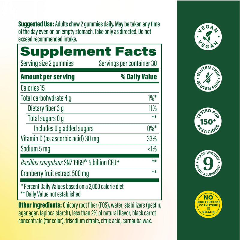 MegaFood Zero Sugar Womens Probiotic Prebiotic Gummies, Berry, 60 Gummies | Prebiotics and Probiotics for Women, Vitamin C and Cranberry, Supports Immune, Vaginal and Gut Health, Vegan, 30 Servings
