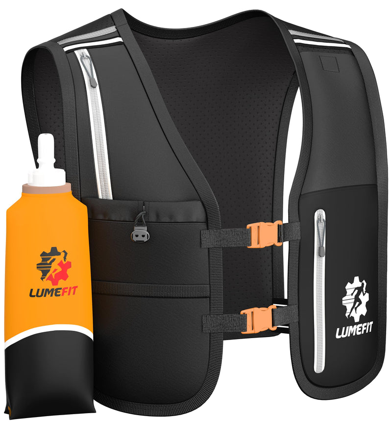LUMEFIT Running Vest Phone Holder - Hydration Vest with Water Bottle- Reflective Vest for Men and Women- Running Hydration Vest Waterproof Phone Pouch Black