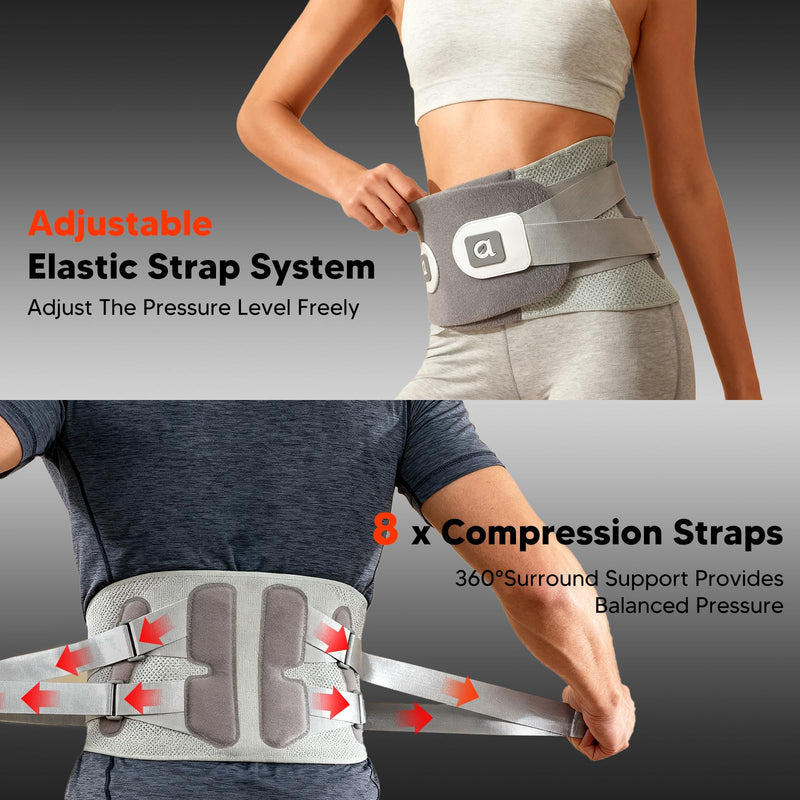arboleaf Heated Lumbar Brace Back Support Belt with Heat Pad & Dual Support for Lower Back Pain - Adjustable for Men, Women, Work & Home Use Size L (Waist 32"-36") Grey Large - BeesActive Australia
