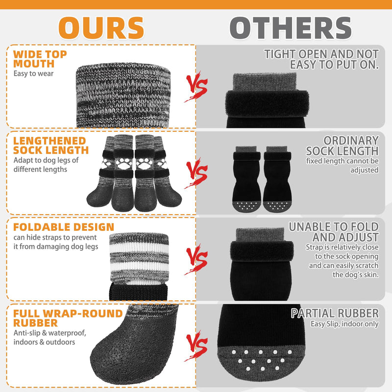 KOOLTAIL Anti Slip Dog Socks to Prevent Licking Paws for Hot/Clod Pavement,Waterproof Long Snow Dog Boots&Paw Protectors with Strap Traction Control for Hardwood Floor for Small Medium Large DogsXL Black with Paw Pattern X-Large - BeesActive Australia