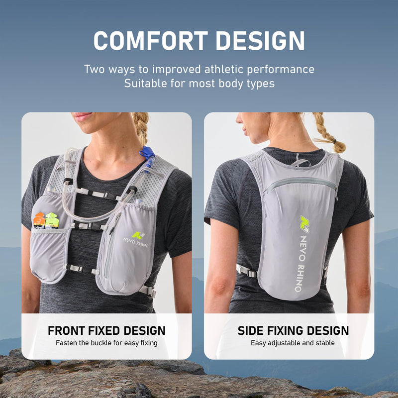 N NEVO RHINO Running Hydration Vest for Women 1.5L Water Bladder Backpack 5L Small -Lightweight Breathable Hydration Vest for Hiking Trail Running Cycling Marathon for Women Grey - BeesActive Australia