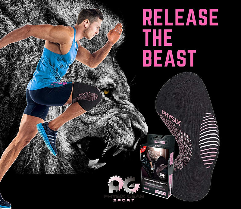 Physix Gear Knee Compression Sleeve for Men & Women - Best Compression Knee Brace for Walking, Running, Gym, Basketball, Weightlifting,Workout, Sports - Knee sleeves Support Compression & Stability M Black/Pink - BeesActive Australia