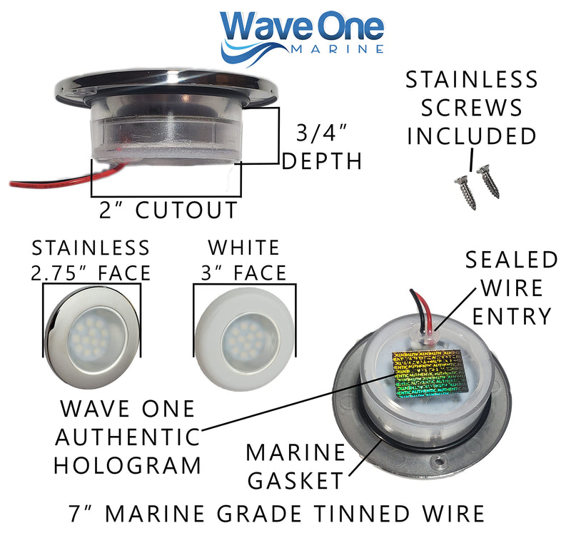 Wave One Marine Flush Mount 3" RGBW Internal Driver LED Courtesy Boat Light | RV Accent | Interior Exterior Deck Transom Cockpit T Top | Waterproof IP67 (White Bezel) White Bezel - BeesActive Australia