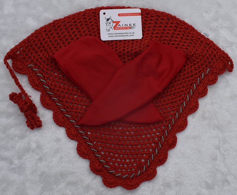 Horse Ear Bonnet Ear Net Hat Fly Bonnet Hood Mask Fly Veil Full Hand Made Cotton (Horse/Full, RED) Horse / Full - BeesActive Australia