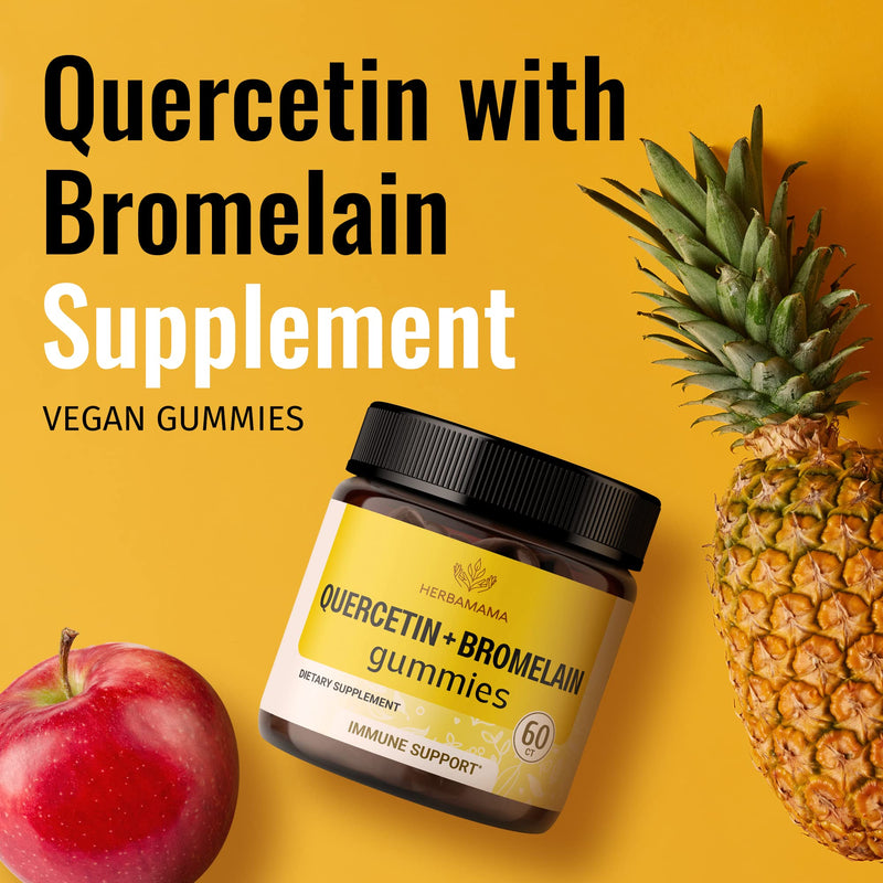 HERBAMAMA Quercetin with Bromelain Gummies - Quercetin Supplement for Respiratory and Lung Health - Immunity Quercetin Gummies - 60 Vegan Non-GMO Apple-Flavored Chews - BeesActive Australia