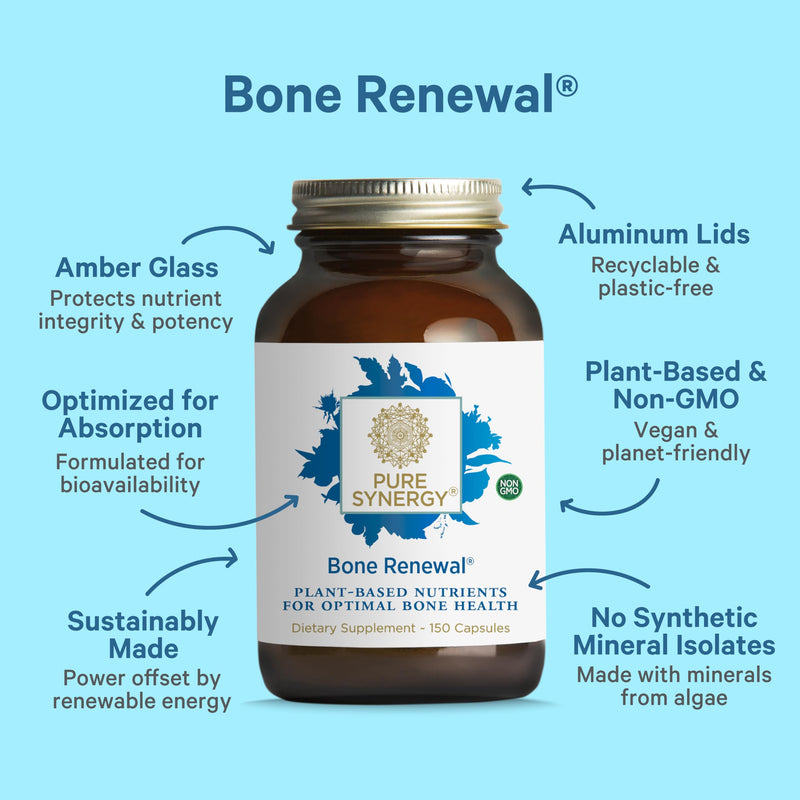 PURE SYNERGY Bone Renewal Bone Supplement (150 Capsules) | Bioavailable Calcium with Cofactors, Natural & Vegan with Vitamin D3, K2, Magnesium, & Boron, For Lasting Bone Strength 150 Count (Pack of 1)