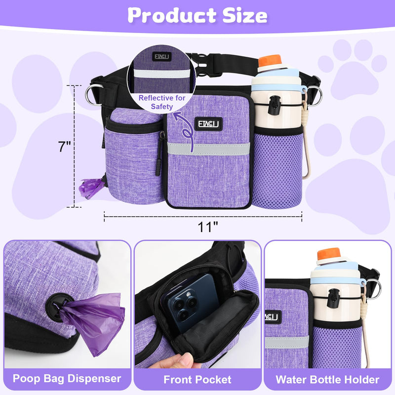 ETACCU Heavy Duty Hands Free Dog Leash with Zipper Pouch Waist Belt for Large Medium Dogs for Running, Walking, Jogging and Hiking, Dual Padded Handles and Durable Bungee (1 Dog Purple) 1 Dog Purple - BeesActive Australia