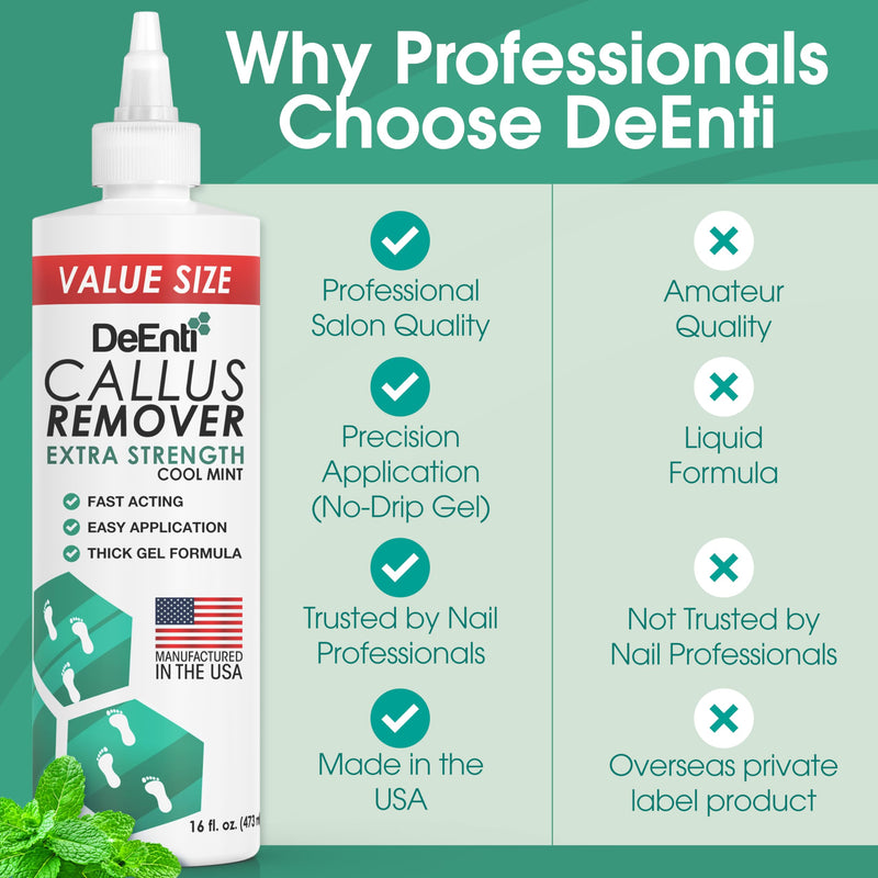 DeEnti Callus Remover for Feet, Extra Strength Foot Callus Remover Gel, 16oz Salon Grade Home Pedicure Supplies for Dry Skin, Cracked Heel, Professional Strength Foot Care, Cool Mint 16 Fl Oz (Pack of 1) - BeesActive Australia