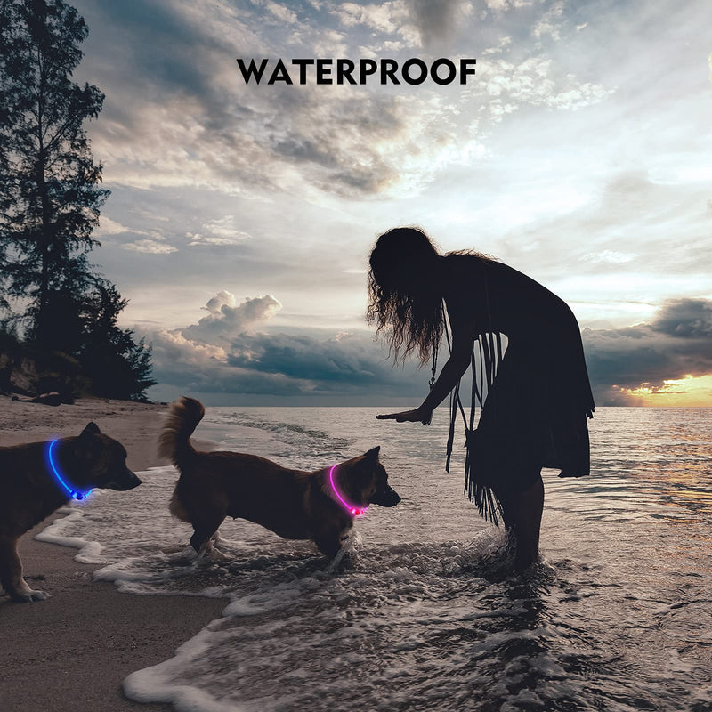 LED Dog Collar, Rechargeable Light Up Dog Collars,IP67 Waterproof Dog Lights for Night Walking，Adjustable, Reusable Safety Necklace for Small Medium Large Dogs(Blue) Blue - BeesActive Australia