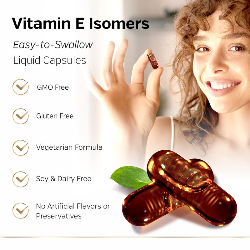 Sunergetic Premium Annatto Tocotrienol Supplement – with DeltaGold – Tocotrienols Vitamin E 300 mg – Supports Liver, Immune & Heart Health - Delta + Gamma Tocotrienols (60 Liquid Capsules) 60 Count (Pack of 1) - BeesActive Australia