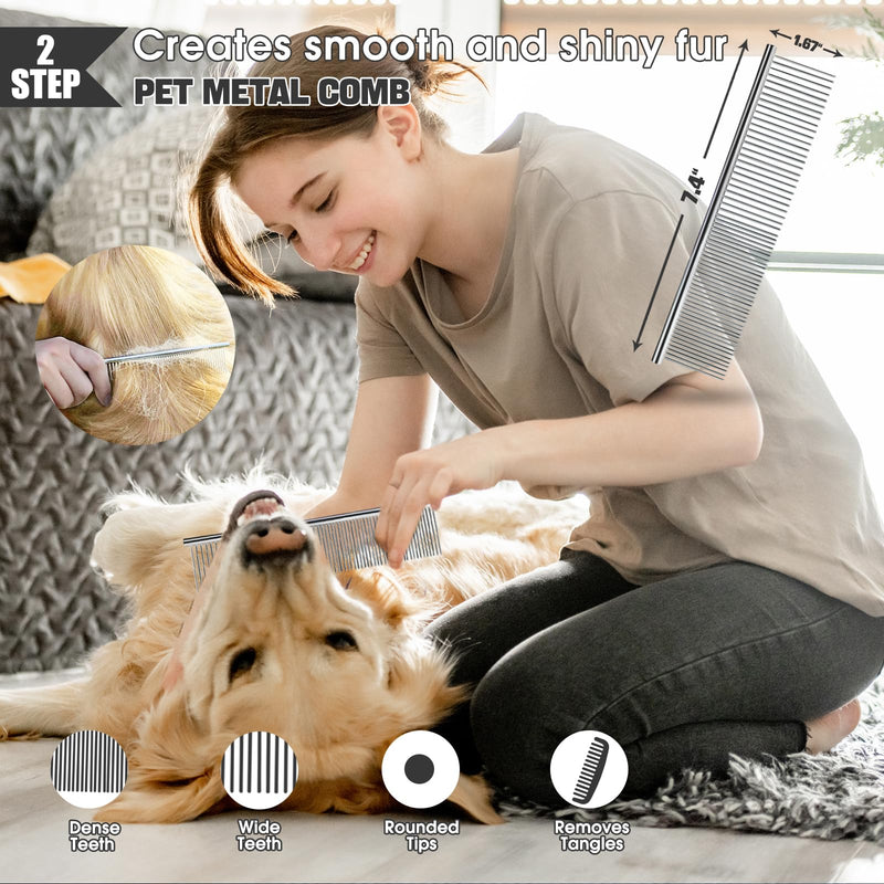 Dog slicker Brush for Dogs Grooming Kit 4PCS | Large Dog Brush for Goldendoodles Poodles Doodles | Long Pin Haired Brush | Dog Bath Brushes Flea Comb(Blue) Blue - BeesActive Australia