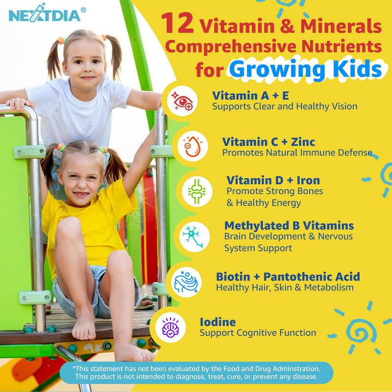 Kids Multivitamin Gummies with Iron, Sugar Free Kids 4+ Methylated Vitamins | Daily Vitamins + Algae Omega 3(DHA & EPA), Probiotics, D3, MethylFolate, B12, B6, Zinc, Biotin, Healthy Growth, Immune, 60 Ct 60 Count (Pack of 1)