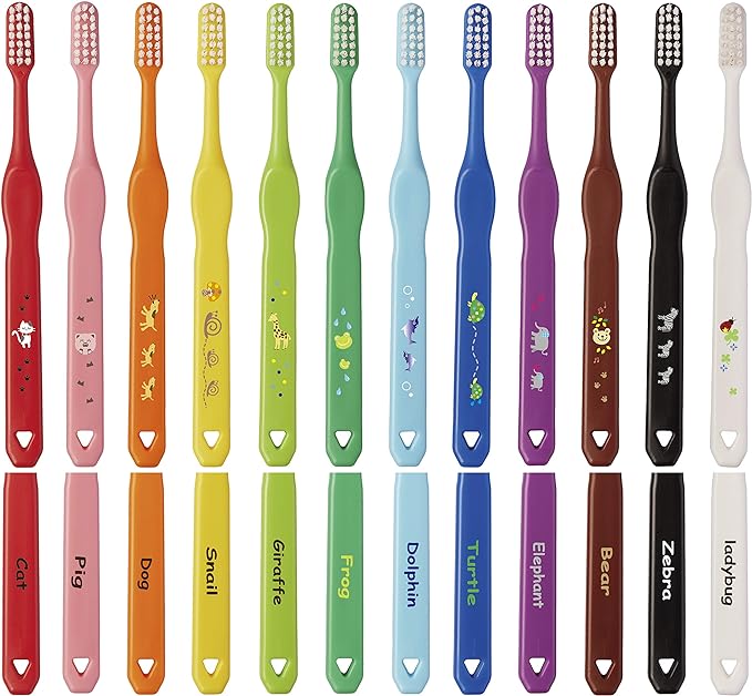 L APIS: LA-215 Children's Toothbrush, Happy Colors, 12 Colors, Dental Recommended, Animal Pattern, Elementary School Students, Iroenpitsu, Made in Japan, Junior Animal, Eco Packaging, 12 Pieces -  Australia