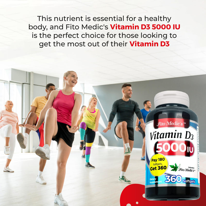 FITO MEDIC'S Lab - Vitamin d - 5000 IU of - Vitamin d3-360 Softgels - Vitamin d3 5000 iu - for Bone, Teeth, Muscle and Immune Health Support, Ultra high Absorption, vitamina d3.