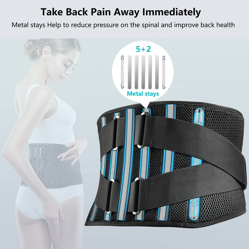FREETOO Air Mesh Back Brace for Men Women Lower Back Pain Relief with 7 Stays, Adjustable Back Support Belt for Work, Anti-skid Lumbar Support for Sciatica Scoliosis (XXL(waist:53''-67''), Black) XXL(waist:53''-67'')