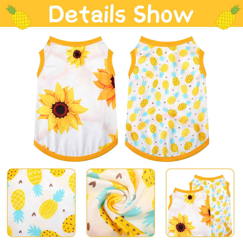 4 Pieces Pet Clothes Set Include 2 Pieces Cute Pet Dress Lovely Fruit Dog Dress and 2 Pieces Dog Shirt Breathable Pet T-Shirt Puppy Clothes for Pet (Pineapple, Sunflower,Medium) Pineapple, Sunflower Medium