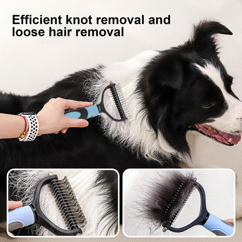 Souvik dog brush long hair undercoat brush for dogs and cats removes undercoat and tangles gentle care for long hair double-sided comb with massage effect blue - BeesActive Australia