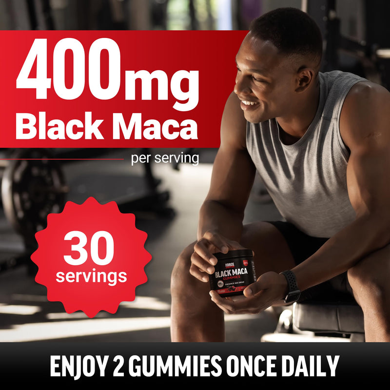 Force Factor Black Maca Gummies for Men & Women | Boost Energy, Strength, Drive & Vitality, Superior Absorption, Peruvian Black Maca Root, Passion Berry, 60 Gummies 60 Count (Pack of 1)
