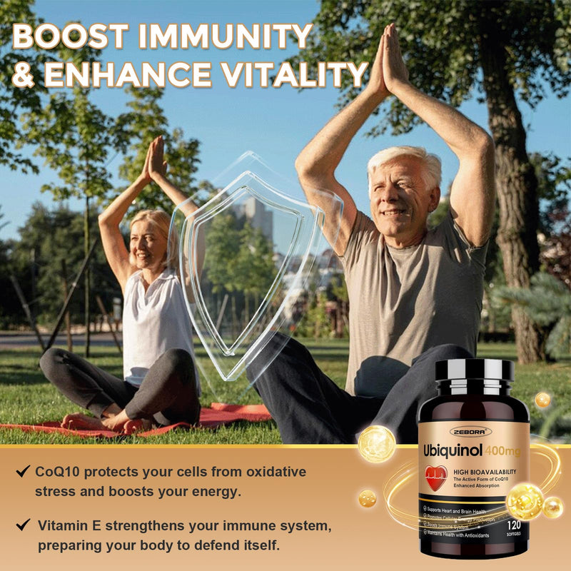 ZEBORA Ubiquinol CoQ10 400mg Softgels, 120 Servings | 4-in-1 Powerful Antioxidant, Heart and Vascular Health, Essential for Energy Production, Max Absorption Active Form of CoQ10 120 Count (Pack of 1)