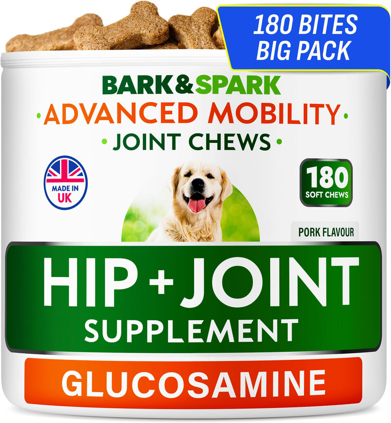 BARK&SPARK Daily Joint Care Chews - Advanced Mobility Joint Supplement - Choose Chews! - Glucosamine Hip & Joint Support for Senior Dogs - Made in UK - 180 Count 180 Joint Care Chews