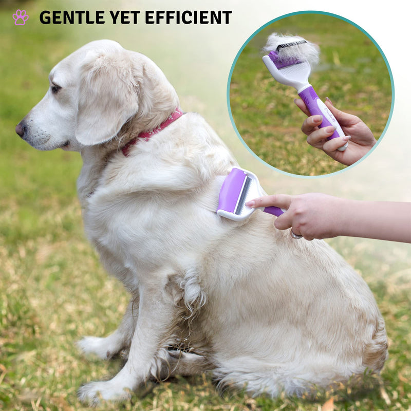 2 in 1 Pet Grooming Tool - Double Sided Deshedding Brush and Dematting Comb - Undercoat Rake for Dogs & Cats Removes Matted Fur, Tangles and Knots Safe & Gentle - BeesActive Australia