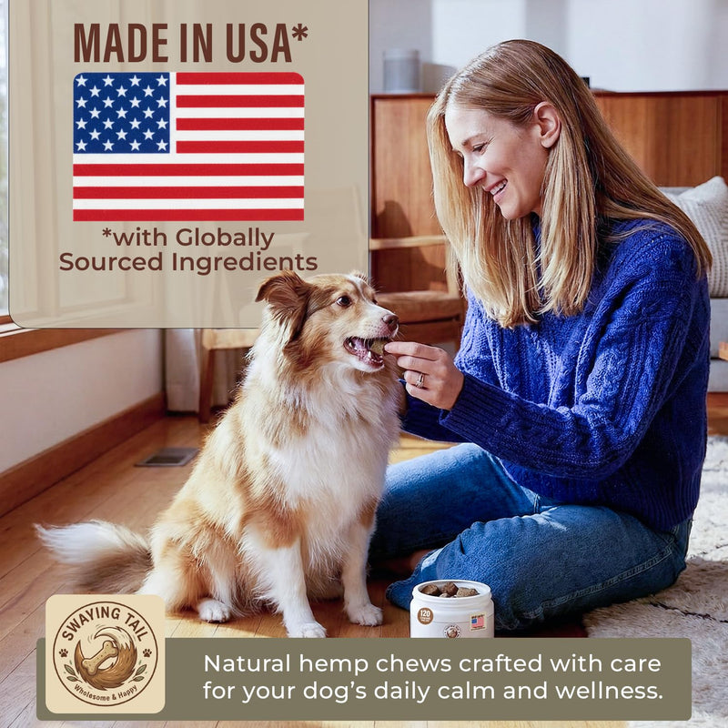 Dog Calming Chews - Bacon Flavor Canine Anxiety Relief & Stress Support - 120 Count Hemp Treats for Pets - Melatonin Free Sleep Aid for Separation Anxiety, Fireworks & Travel