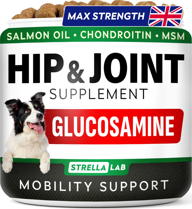 STRELLALAB Advanced Joint Supplements for Dogs Chews - Joint Aid Glucosamine for Dogs - Hip & Joint Health Care with Glucosamine & Chondroitin - Made in UK - Senior & Adult - 120Ct - BBQ Pork 120 Joint Aid Treats