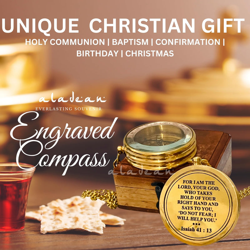 Divine Path Finder Compass - Isaiah 41:13 Quote Engraved Inspirational Gift of Heavenly Guidance Uplifting Appreciation Gifts - BeesActive Australia
