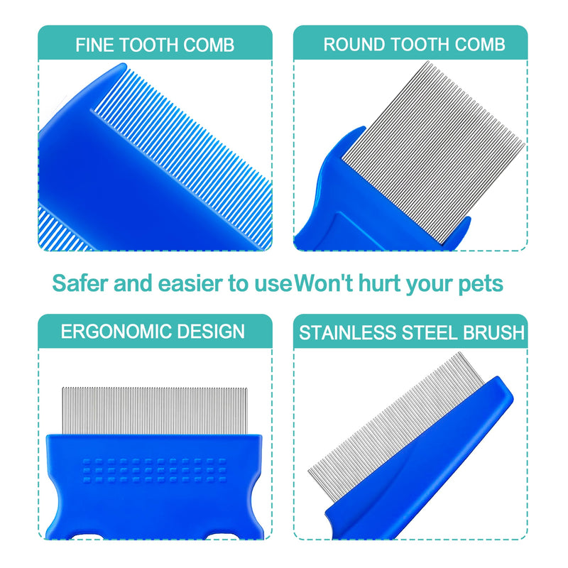 5 Pack Flea Lice Comb,Stainless Steel Dog Cat Grooming Combs With Rounded Teeth,Double-Sided Tear Stain Remover,Dematting Comb For Dogs Cats Ideal For All Types Of Small, Medium, Large Pets Blue - BeesActive Australia