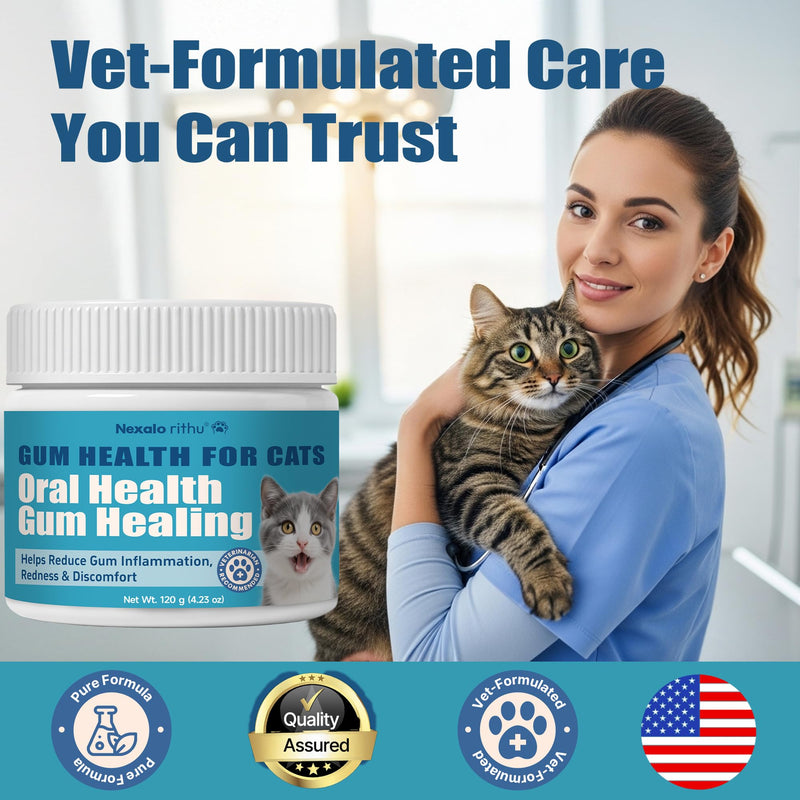 Cat Dental Care – Cat Gingivitis Treatment, Helps Reduce Gum Inflammation, Redness & Oral Discomfort, Tackles Gum Disease, Plaque & Tartar Control, Natural Vet-Developed Formula, 4.23 oz (120 g)