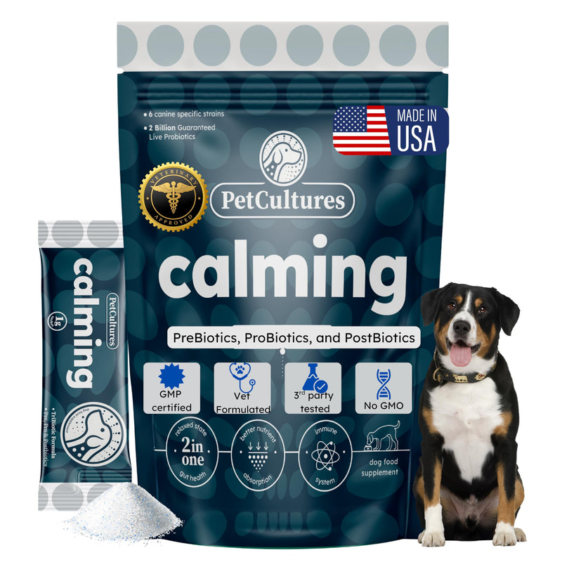 PetCultures Calming Tribiotic Dog Supplement Powder – Supports Stress, L-Tryptophan, L-Theanine, and Gut-Brain Axis Balance - Made in USA (Trial Pack 10-Units)