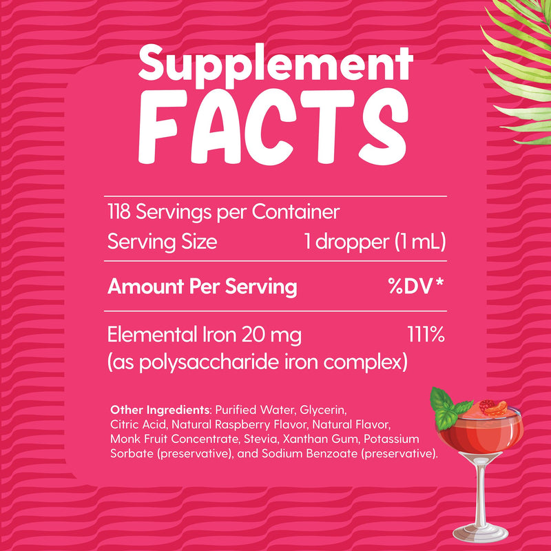 Llorens Iron Drops for Women 20mg per mL, Vegan, Berry Daiquiri 4 Fl Oz