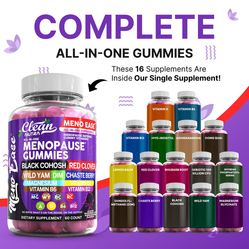 Menopause Supplement for Women Gummies with Black Cohosh, Wild Yam, DIM, Magnesium, Red Clover Chasteberry for Hormone Balance Relief Night Sweats Mood Plus Bergamot, Vitamin D3, Vitamin B6 B12 1